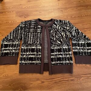 Ming Wang Open Front Sweater Cardigan XS Blk/Wht/Brwn